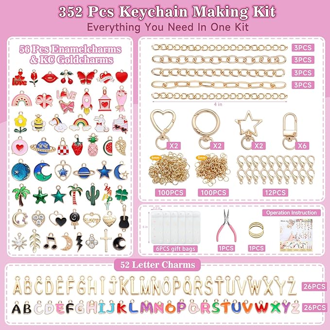 Riwiuue 352Pcs Lip Gloss Keychain Making Kit, DIY Charms Key Chain Making Kit - Image 2