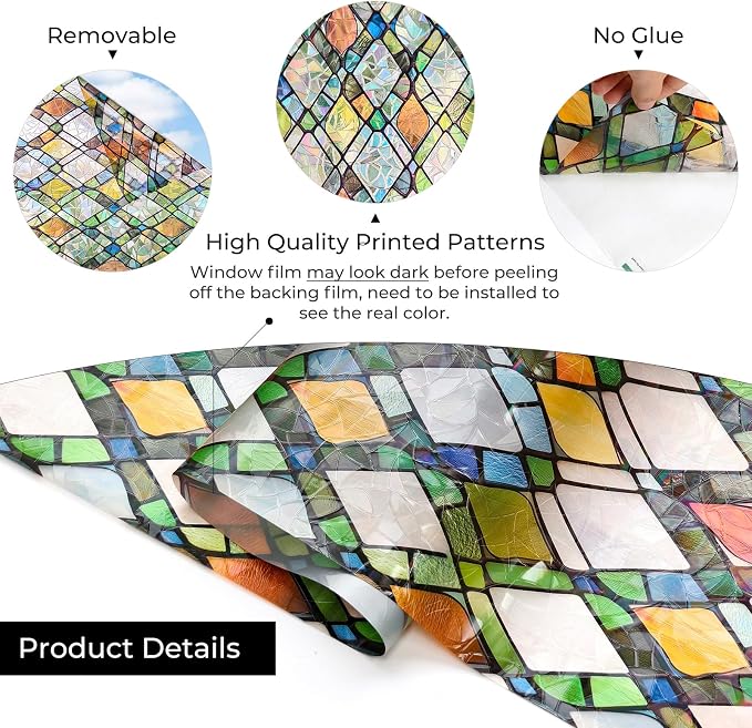 ADD.HERES Window Privacy Film, Stained Glass Decorative Static Cling, Removable - Image 2