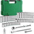 SK 1/4" Drive Socket Set with 216-P Quick-Release Ratchet, 50-Piece, SAE & Metric, SuperKrome Finish, Premium CR-V Construction, with Storage Suitcase