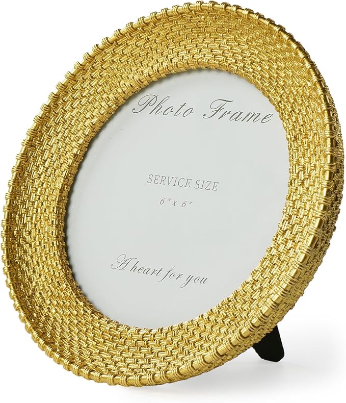 Cuspin 6x6 Round Picture Frame, Vintage Gold 6 inch Circle Frame Rattan - Image 7