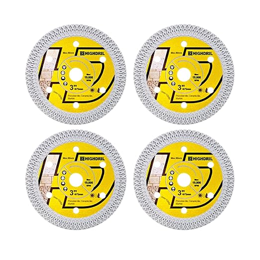 HIGHDRIL Diamond Tile Blade 3" 75mm x Arbor 3/8" 10mm - 4pcs X Mesh Angle Grinder Cutting Disc for Cutting Porcelain Tile Ceramic Marble Granite