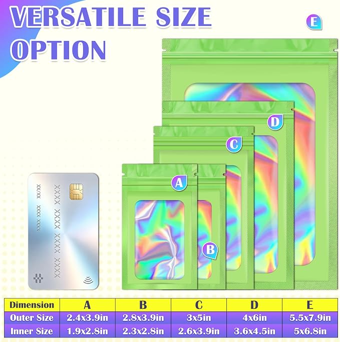 JETMORE 300 Pcs Mylar Bags, Smell Proof Bags Foil Pouch, Holographic Resealable - Image 6