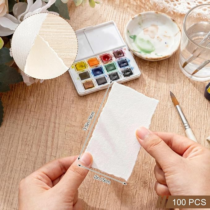 100 Sheets Deckled Edge Paper 2x3.5 inches, 160 GSM Handmade Paper, - Image 2
