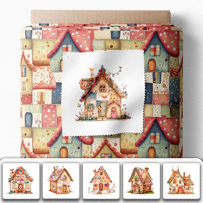 Patchwork Fairy Cottage Cotton Fabric Panel – 6 Designs + Bonus Sheet 29.5×19.6 - Image 2