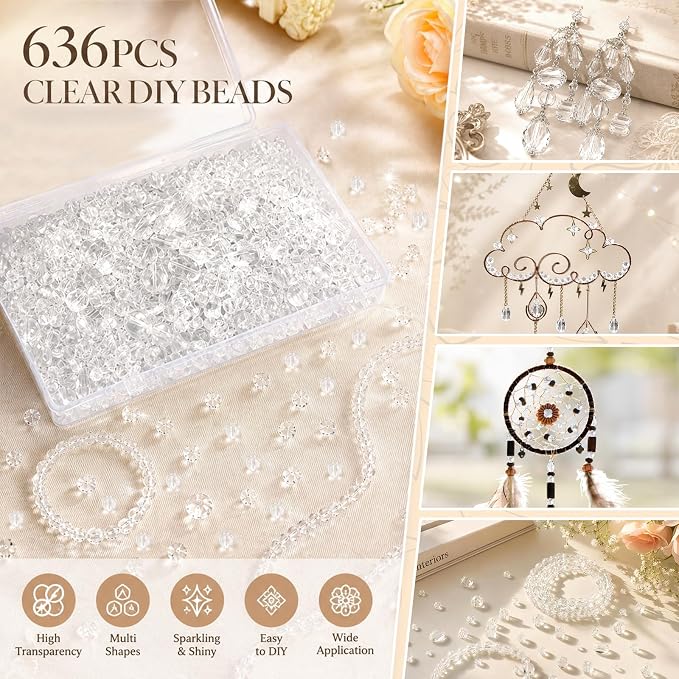 636pcs Crystal Glass Beads for Jewelry Making Assorted, 4/6/8mm Clear Craft - Image 6