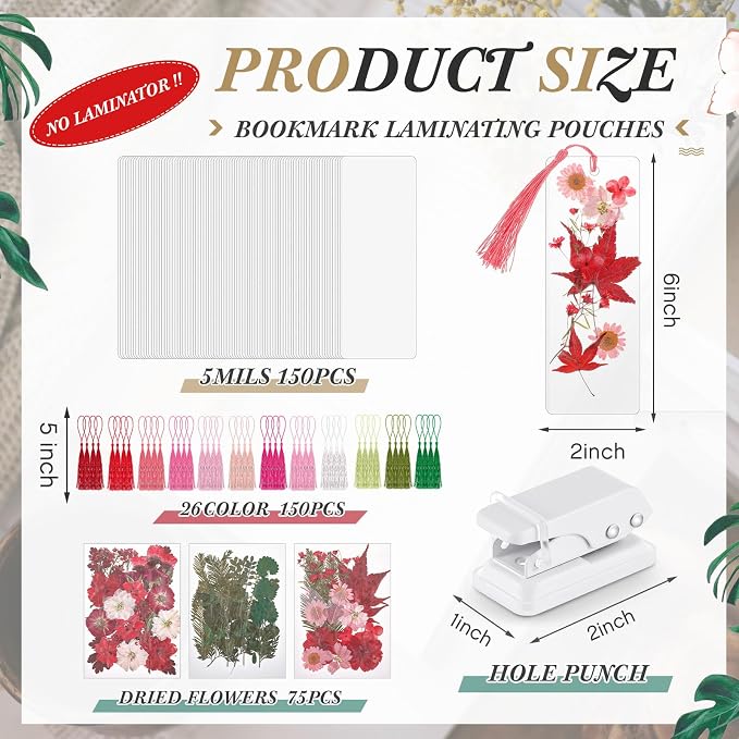 Fuyoooo 376 Pcs Pressed Flowers Bookmark Making Kit, DIY Bookmark Laminating - Image 2