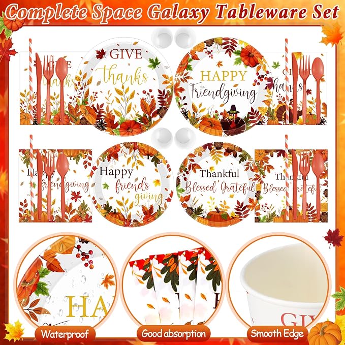 450 Pcs Happy Friendsgiving Tableware Set Decorations, Fall Thanksgiving - Image 3