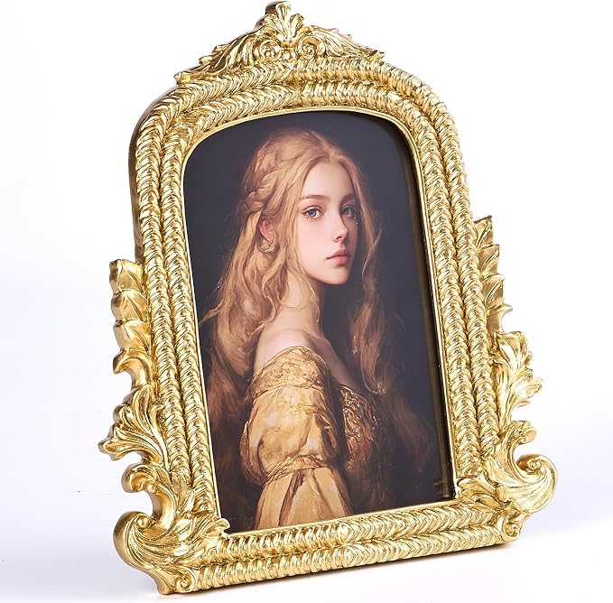 4x6 Ornate Gold Picture Frame, Vintage Roman Texture Photo Frame, Hand-Crafted by ZIHARA