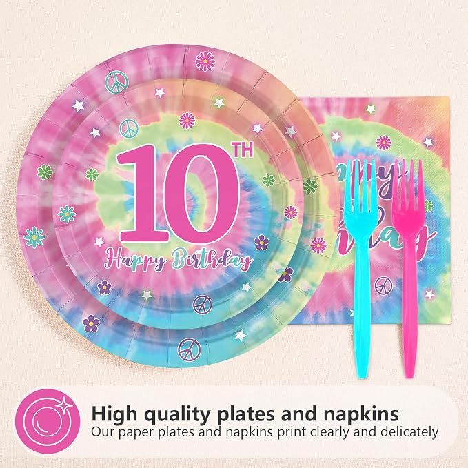 96Pcs Tie Dye 10th Birthday Party Decorations - Image 3