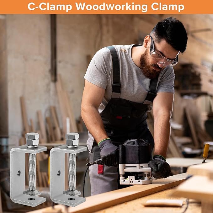 304 Stainless Steel C Clamp,3 3/8 Inch Tiger Clamp Woodworking Clamp Heavy Duty C Clamps for Woodworking, Welding and Construction,Features Stable Wide Jaws and Protective Pads(2 Pcs)