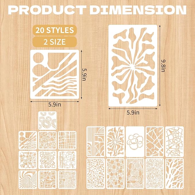 20 Pcs Abstract Texture Stencils Mixed Size Geometric Stencils - Image 2