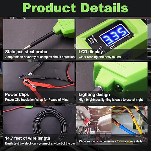 Multifunctional Car Circuit Tester,Digital Display Short Circuit Finder,6-24V AC/DC Car Power Tester, Component Activation Electrical Tester for Trailer Lights Testing/Continuity Testing