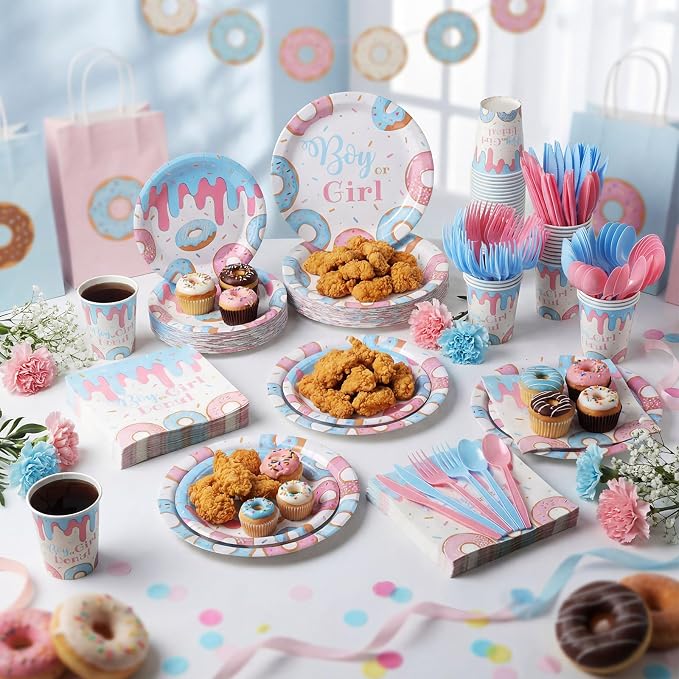 Pickmesh 400 Pcs Donut Themed Gender Reveal Party Supplies Include Boy or Girl - Image 6