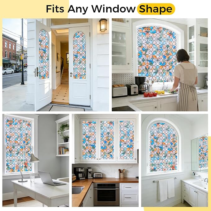 OHTMERU 3D Stained Glass Window Privacy Film, Heat Control UV Blocking Static - Image 7