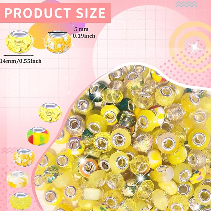 Large Hole Beads Spacer Beads Yellow Assorted European Craft Big Beads Large - Image 2