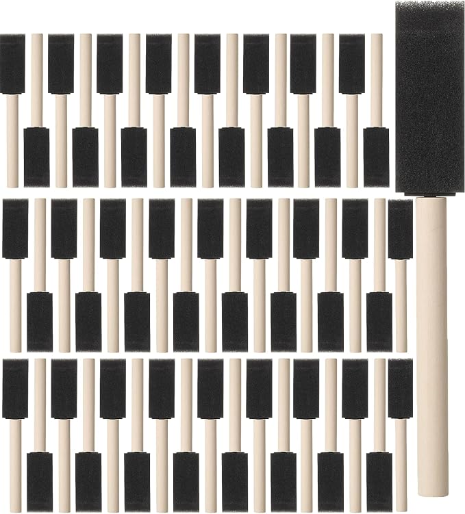 Bates- Foam Paint Brushes, 1 Inch, 50 Pack, Wooden Handle, Sponge Brushes by BatesChoice