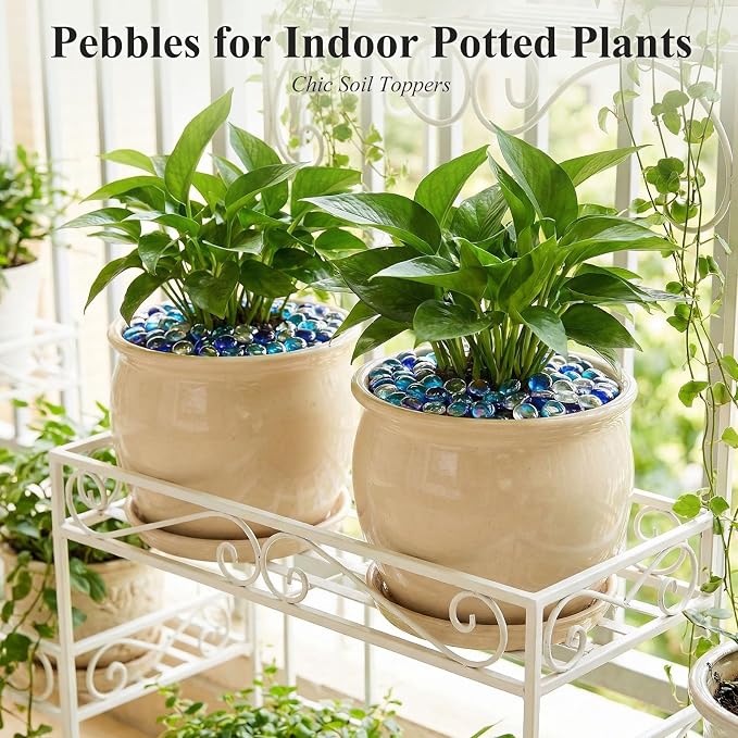 DomeStar 65PCS Iridescent Blue Flat Marbles, Decorative Glass Pebbles | Vase - Image 7