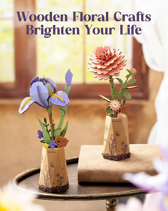 Rowood 3D Puzzles for Adults, DIY Mother's Day Wooden Flower Building Set Craft - Image 7