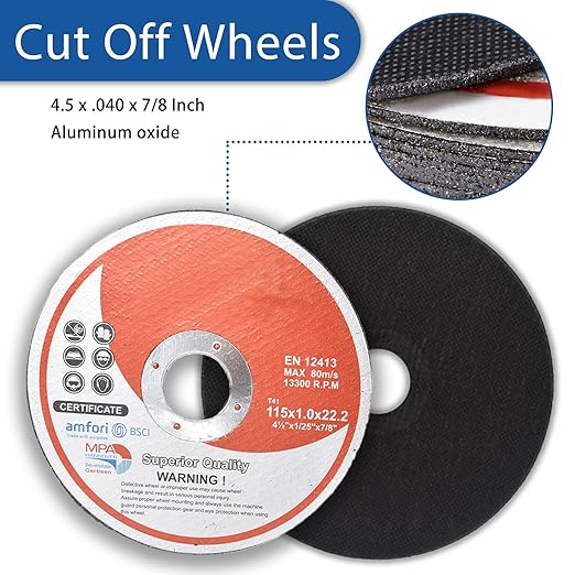 WFLNHB 100 Pack 4-1/2 Inch Cut Off Wheels for Metal and Stainless Steel Cutting Discs for Angle Grinders 4.5 x .040 x 7/8 Inch