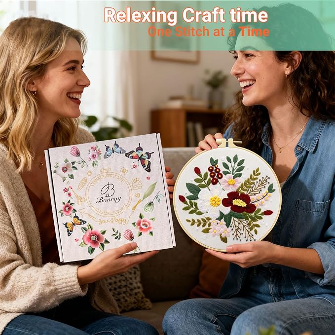 Bonroy 4 Sets Embroidery Set for Beginners Art Crafts Easy Sewing Includes - Image 5