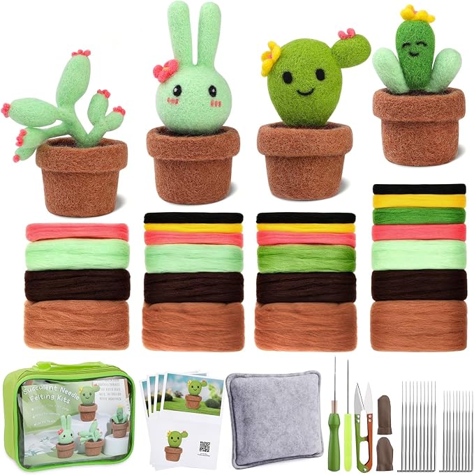 LOKUNN Needle Felting Kit, Cactus Needle Felting Starter Kit, Felting Supplies by lokunn