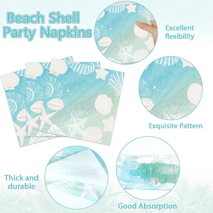 Seashell Beach Party Plates Napkin Fork Nautical Coastal Birthday Party - Image 4