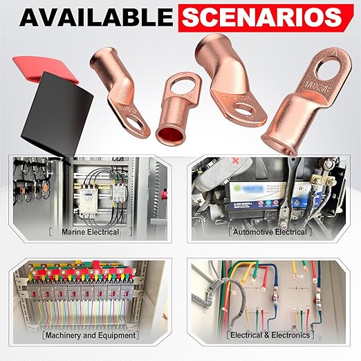 AIRIC 10 PCS UL Listed 4 AWG - 5/16" Battery Cable Lugs, Heat Shrink Ring Terminals End, Copper Cable Ends, Wiring Connector Terminal, Electrical Crimp Connectors, Wire Lug for 4 Gauge Wires