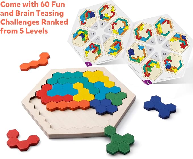 Coogam Wooden Hexagon Puzzle for Kid Adults - Image 5