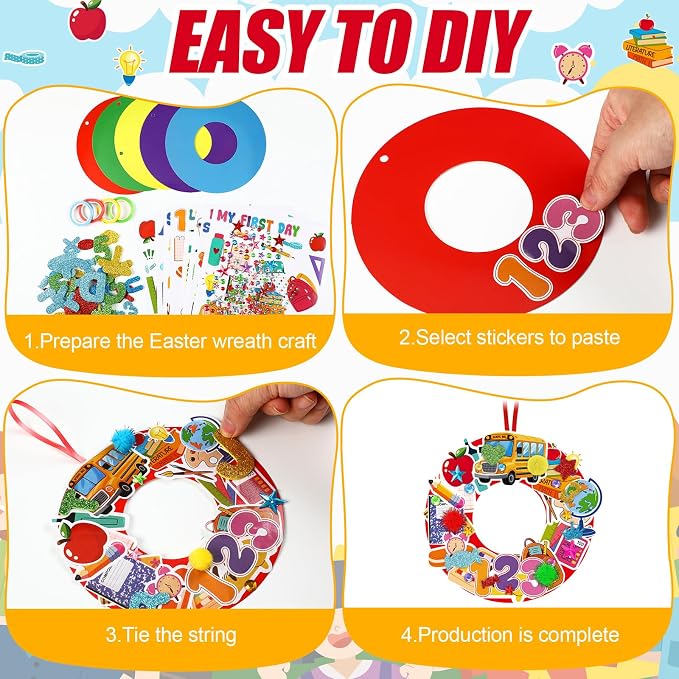 Hollowfly 48 Sets Back to School Craft Kits DIY Wreath Hanging Ornaments Decor - Image 4