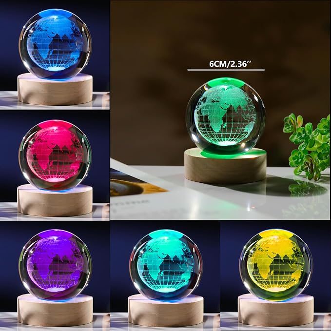 3D Globe Crystal Ball with LED Colorful Lighting Touch Base, Earth Decor - Image 3
