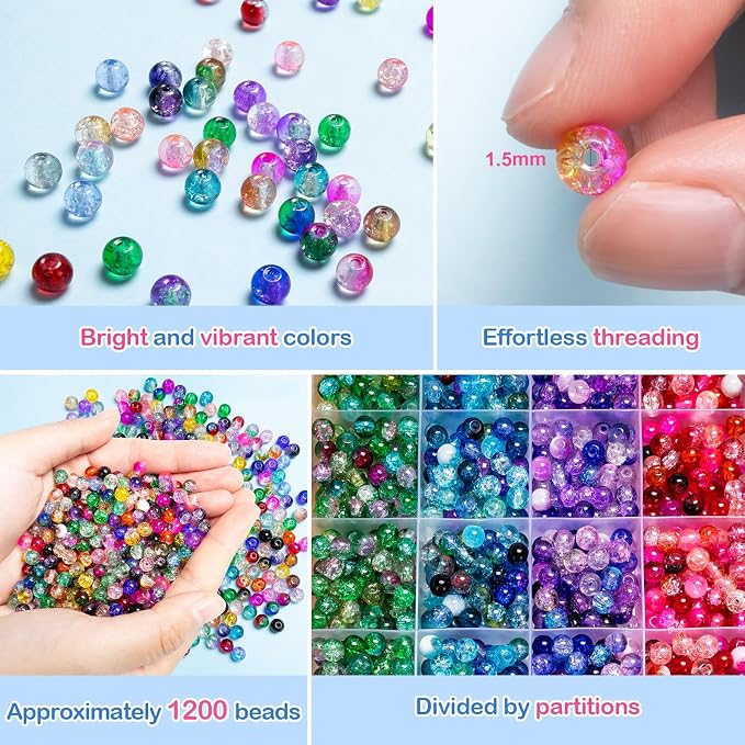 XSEINO About 144 Colors 1200PCS 6mm Glass Beads Bracelet Making Set, 6 Styles - Image 4