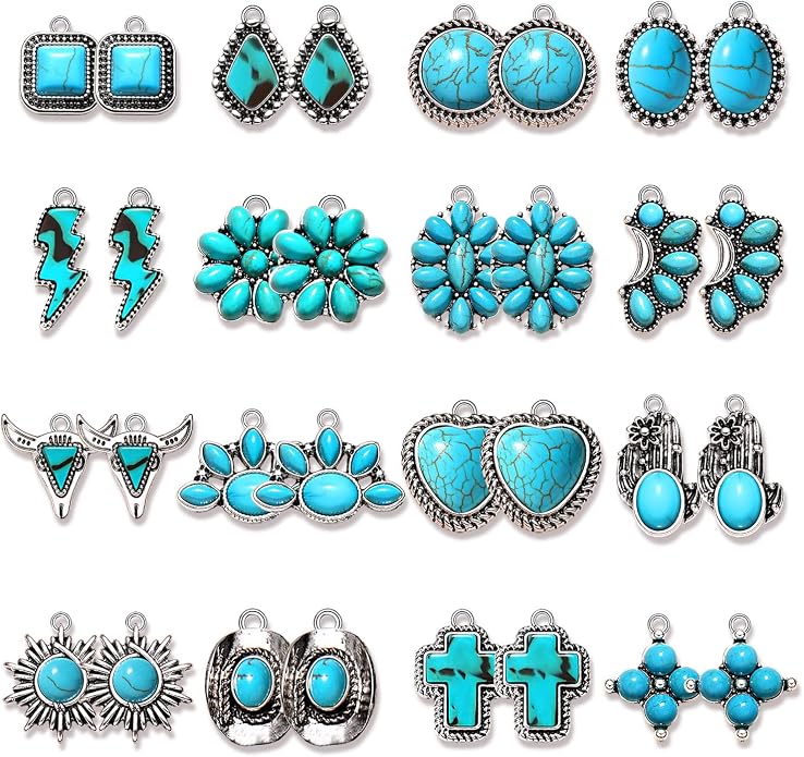 NVENF 32PCS Western Charms for Jewelry Making, Synthetic Turquoise Vintage - Image 5