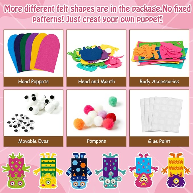 WATINC 6Pcs Hand Puppet Making Kit, Art Craft Felt Sock Puppet Toys, Creative - Image 3