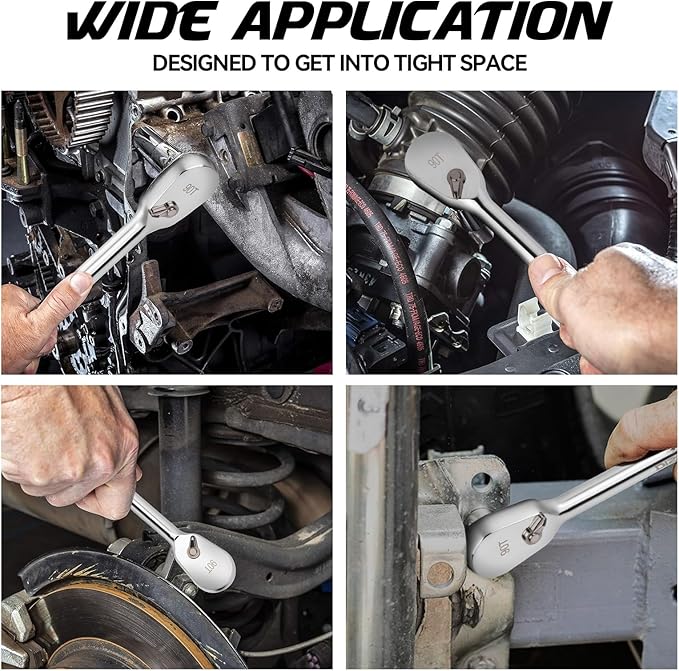 DISEN 1/4" Drive Ratchet,90-Tooth Ratchet Wrench with 7" Handle and Dust Proof Teardrop Enclosed Head, Reversible, CR-V Steel Made, CR-MO Head, Full Polished, Gifts for Men