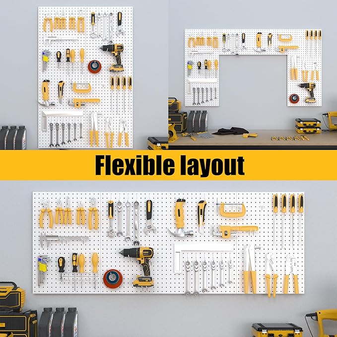 Peg Board, 8 Pack Metal Pegboard Panels White Pegboards Wall Organizer with Bent Frame Heavy Duty Peg Board for Walls Home, Garage Tool Storage, Office Organization, Craft Room, Kitchen