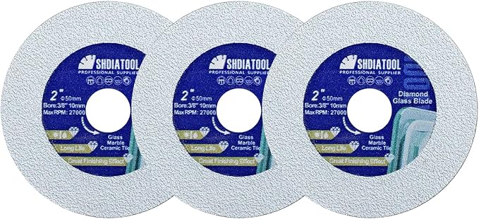 SHDIATOOL Glass Diamond Cutting Disc 2-Inch Saw Blade, Ultra-Thin Cut Off Wheel for Tile Ceramic Porcelain Marble 50mm (3 of Pack)