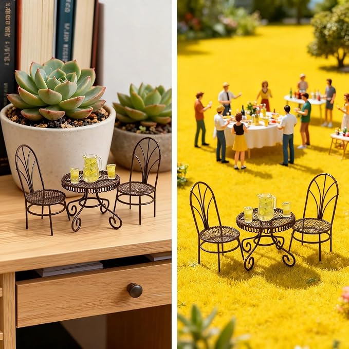 6 PCS Dollhouse Miniature Bistro Table & Chairs Set - Image 6