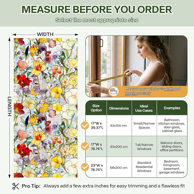 Stained Glass Window Film UV Resistant Window Privacy Film Colorful Floral - Image 7