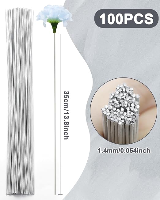100 PCS FIVEIZERO 18 Gauge White Floral Wire Stems - Image 2