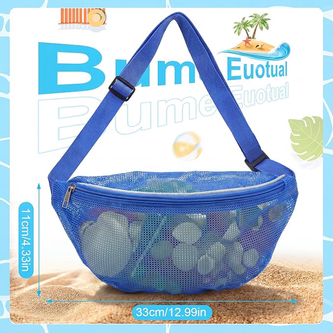 Hsei 2 Pcs Mesh Shell Bags for Beach Shelling Seashell Collecting Fanny Pack - Image 3