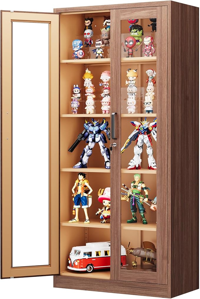 PEUKC Display Cabinet with Glass Doors, 71 Inches Metal Display Case with 4 - Image 4