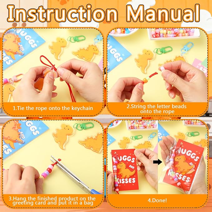 Suncalla 984 Pcs 24 Set Dinosaur Nugget Keychain Making Kit DIY Crafts | Key - Image 2