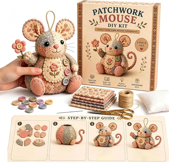 Patchwork Mouse DIY Kit, Handmade Sewing Craft Kit - Image 5