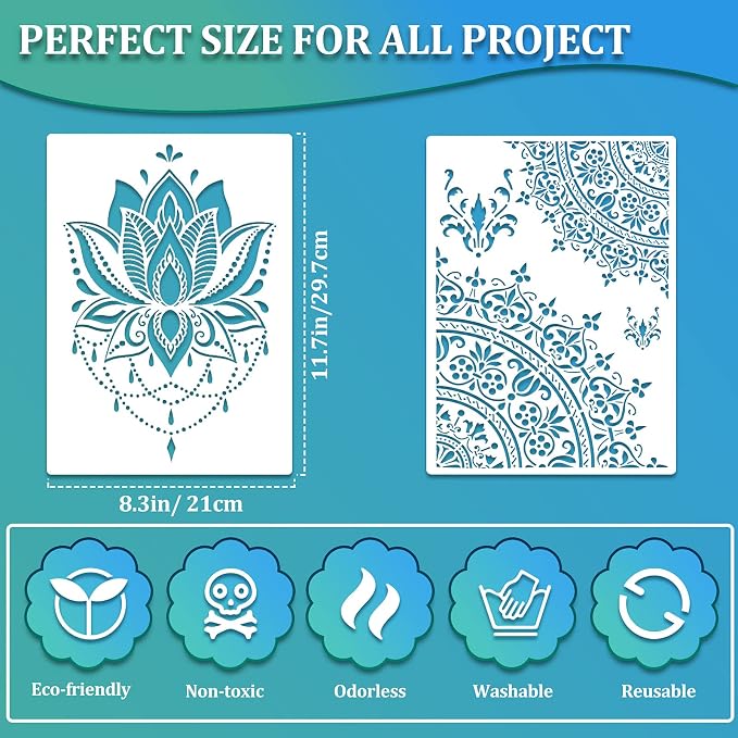 Outus 12 Pcs 8.3 x 11.7 Inch Mandala Stencils - Image 2