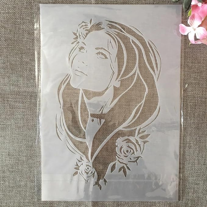 TIAMECH A4 Reusable Woman Long Flowing Hair Stencil - Image 4