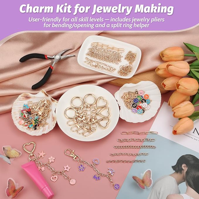 selizo 404Pcs Charms Lip Gloss Keychain Making Kit, DIY Craft Supplies - Image 4