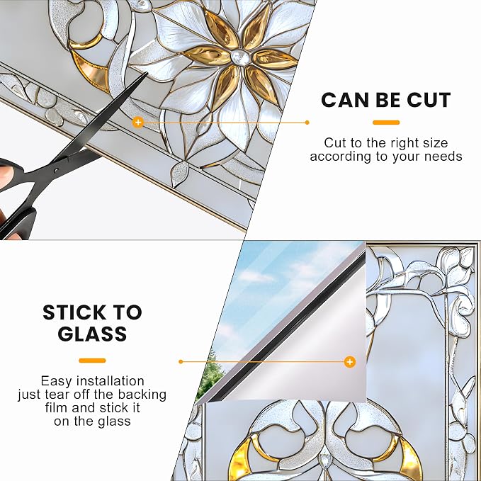 Stained Glass Window Privacy Film: Non-Adhesive Sun and Landscape Mosaic Design - Image 6