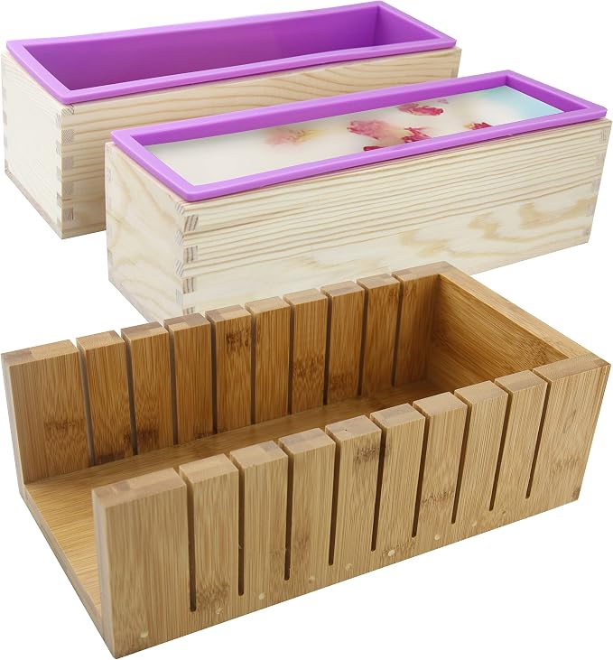 2 PCS Silicone soap molds -1 PCS Soap Cutting Tool Set Wooden Bamboo by MDPQT