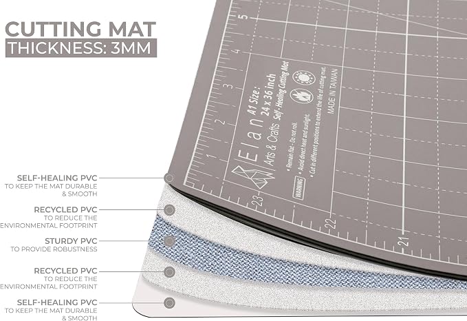 Elan Cutting Mat A0 Black & Taupe, Extra Large Self Healing Cutting Mat 36 x 48 - Image 3