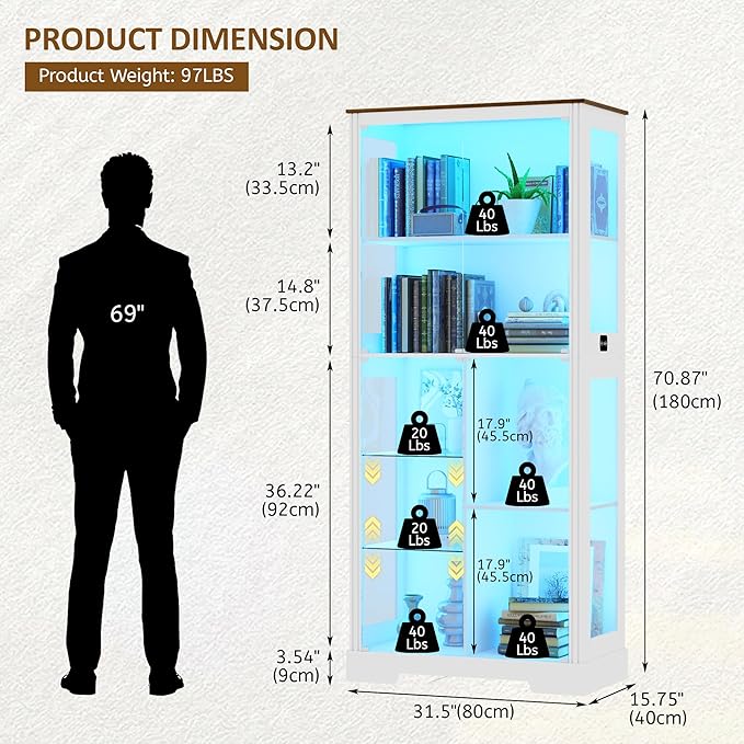 Lvifur Display Cabinet with Glass Doors, Modern Curio Cabinet with 3 Color - Image 2